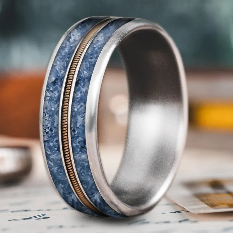 modern wedding rings for women-Custom Design - 3-Inlay Metal Center Ring Ai1J2--VA-7xtllXjdn8QKAk