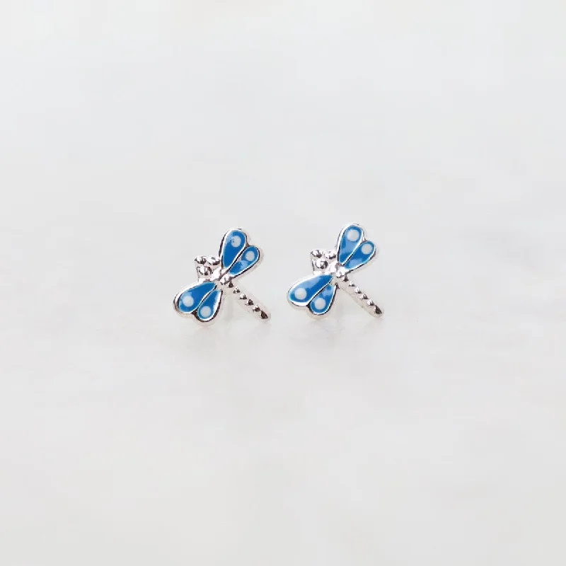 statement earrings for women-Enamel Dragonfly Post Earrings in Light Blue