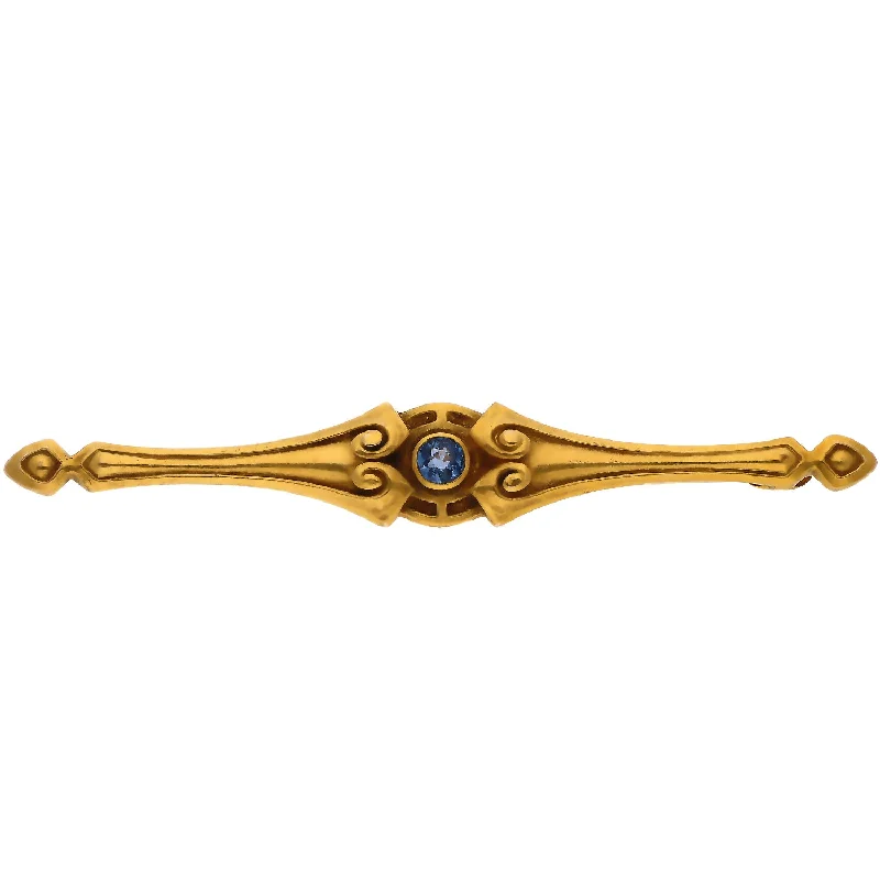 unique brooches for women-14K Yellow Gold Filigree Sapphire Bar Pin/Brooch