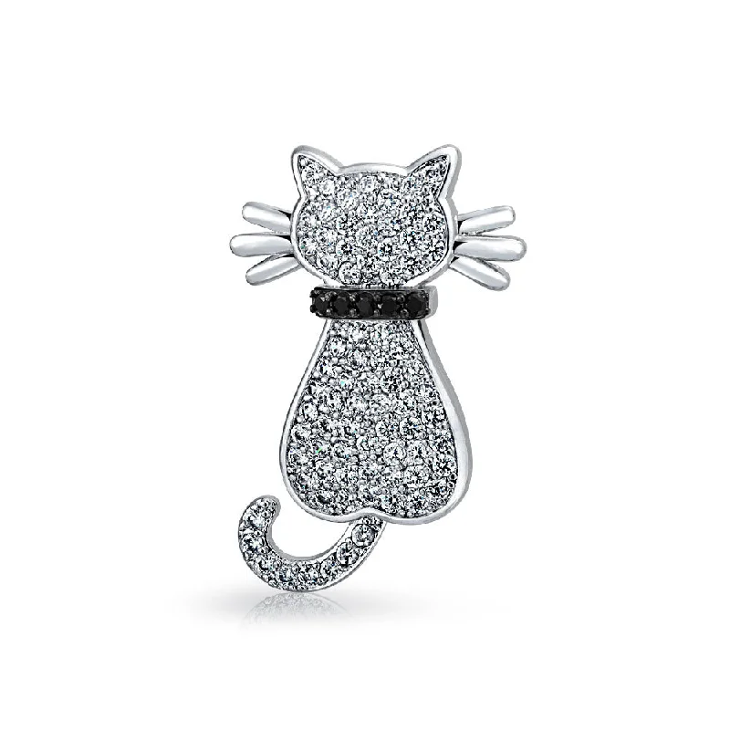 colorful brooches for women-Cute Animal Lover CZ Kitty Cat Brooche Pin Silver Plated Cubic Zirconia