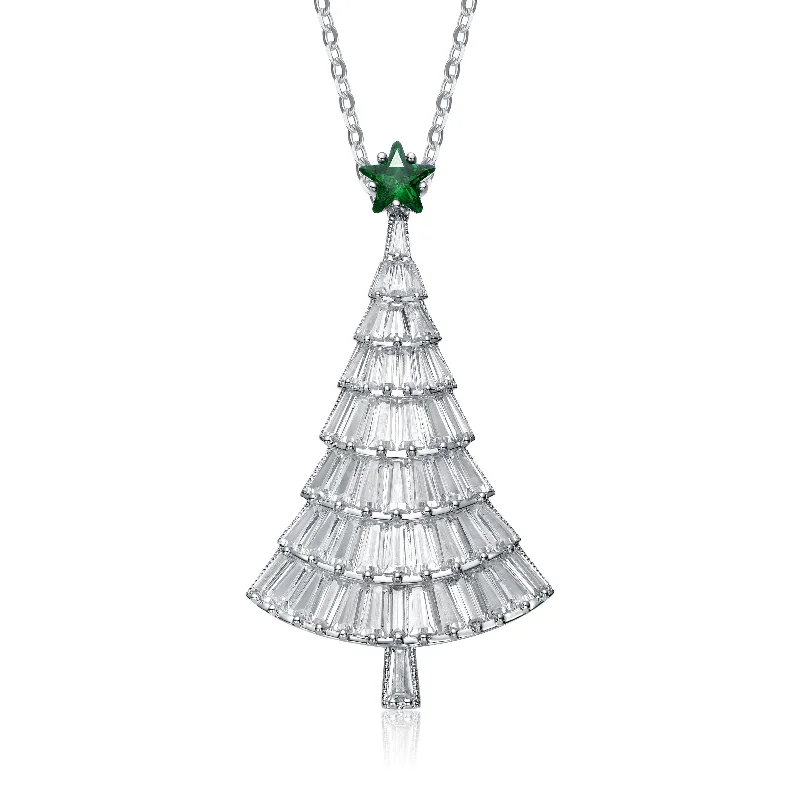 special occasion brooches for women-Les Haudères Christmas Tree White and Emerald Green Pendant/Brooch