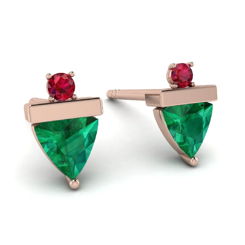 diamond drop earrings for women-Triangle Emerald Earrings With Round Stone - Estella No. 50