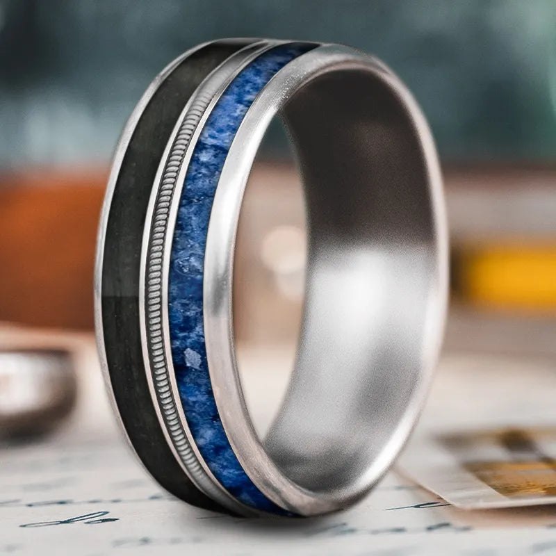 stackable rings for women-Custom Design - 3-Inlay Metal Center Ring AQZYuaNepjWaD3yXlnX1L7m8