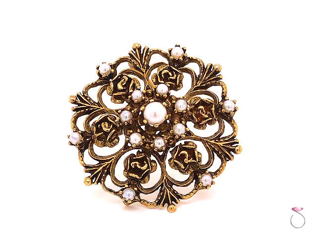 colorful brooches for women-Vintage ArtDeco Pearl Floral Filigree Pendant Brooch