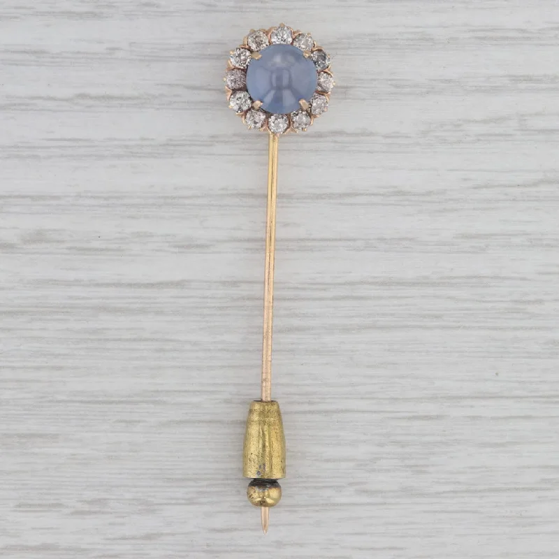 sparkling engagement rings for women-Antique Star Sapphire Cabochon 0.74ctw Diamond Halo Stickpin 10-12k Gold Pin