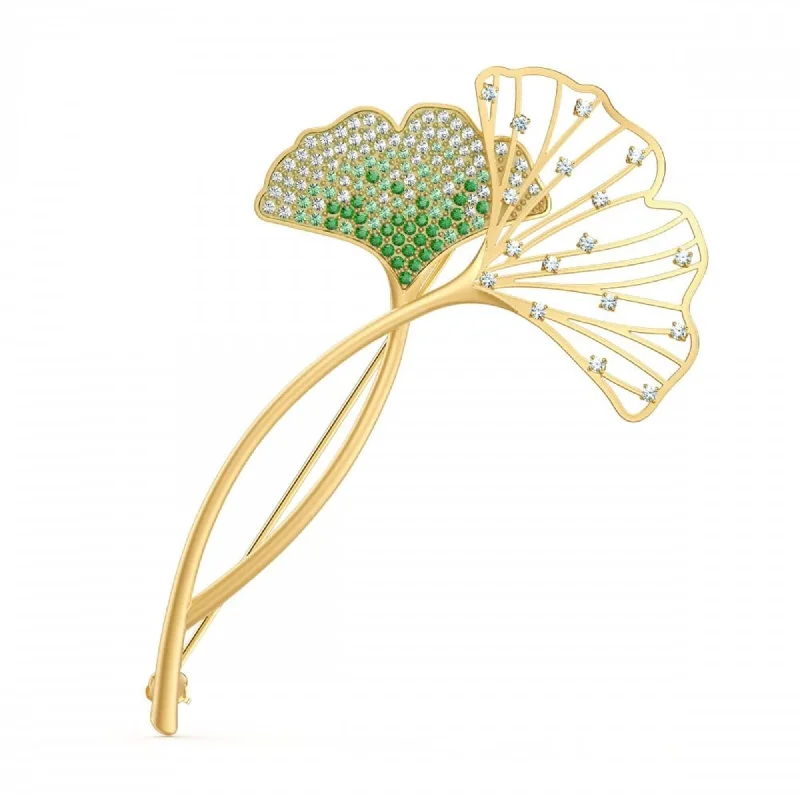 flower brooches for women-Swarovski Women's Brooch - Stunning Yellow Gold White and Green Crystals | 5518174