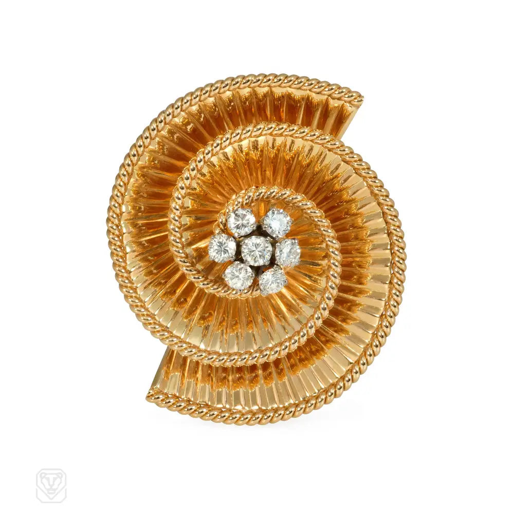 handmade brooches for women-Retro gold and diamond concentric swirl brooch