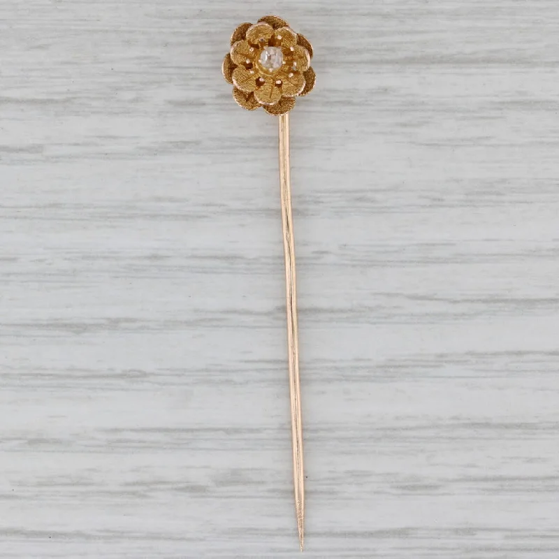 engagement rings for brides-Vintage Diamond Flower Stickpin 14k Yellow Gold Floral Jewelry