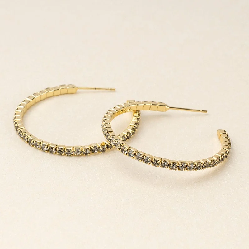 chic hoop earrings for women-Sparkle & Shine Small Rhinestone Hoop Earrings - Greige