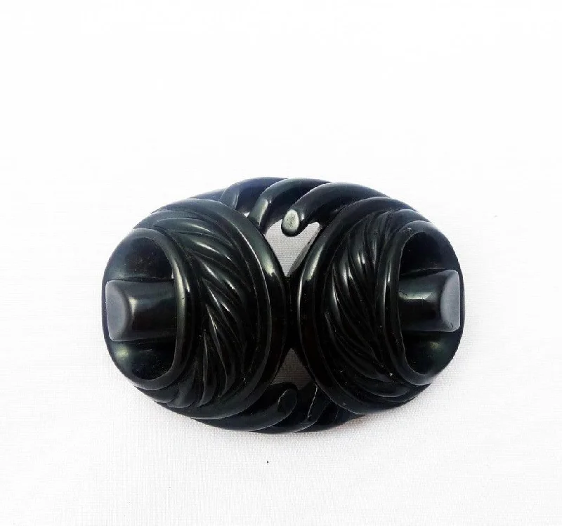 beach brooches for women-Victorian Whitby Jet Carved Brooch