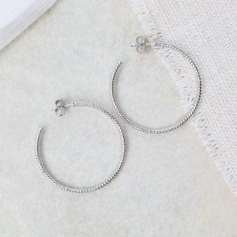 classic earrings for women-Sterling Silver 1 3/4" Sparkle Hoop Earrings