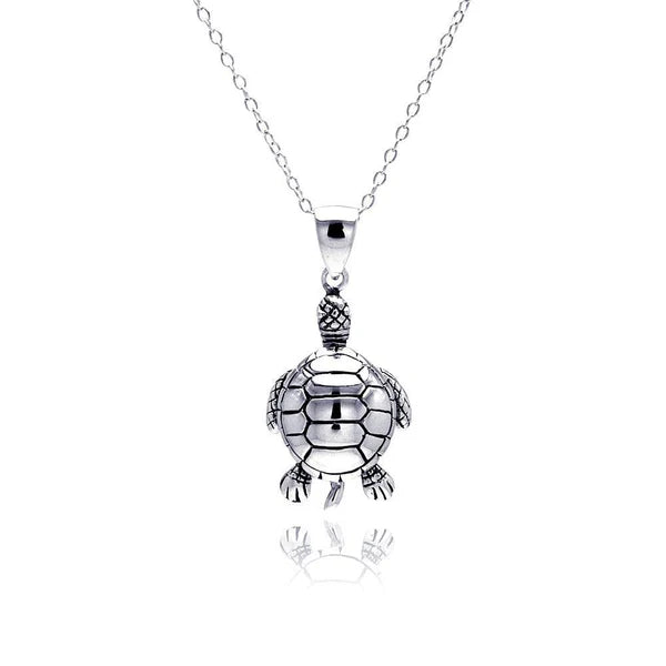 silver pendant necklaces for women-Silver 925 Rhodium Plated Clear CZ Turtle Pendant