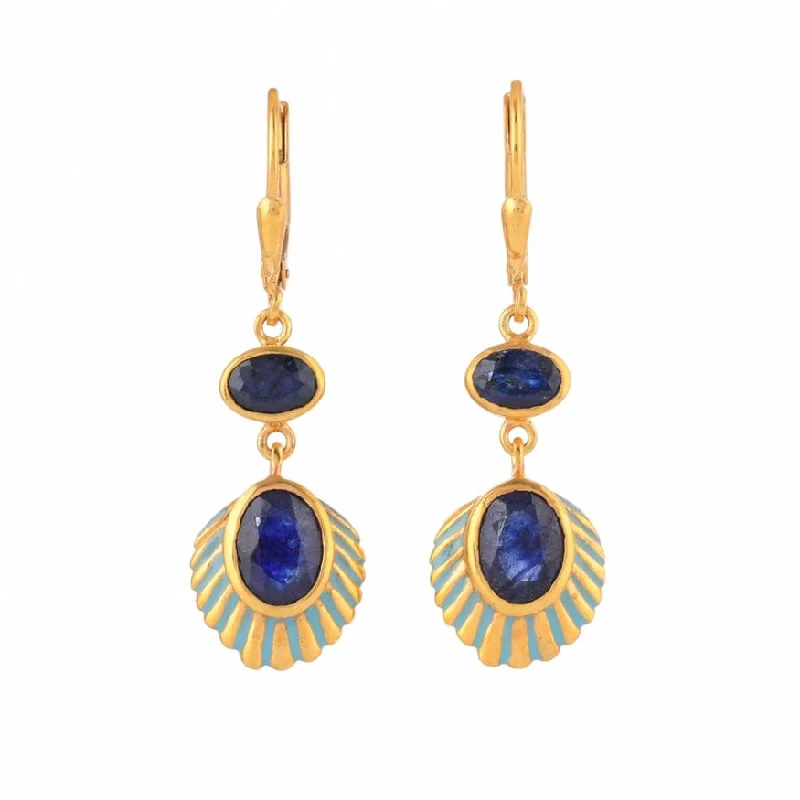 cubic zirconia earrings for women-Sapphire Enamel Vermeil Earrings