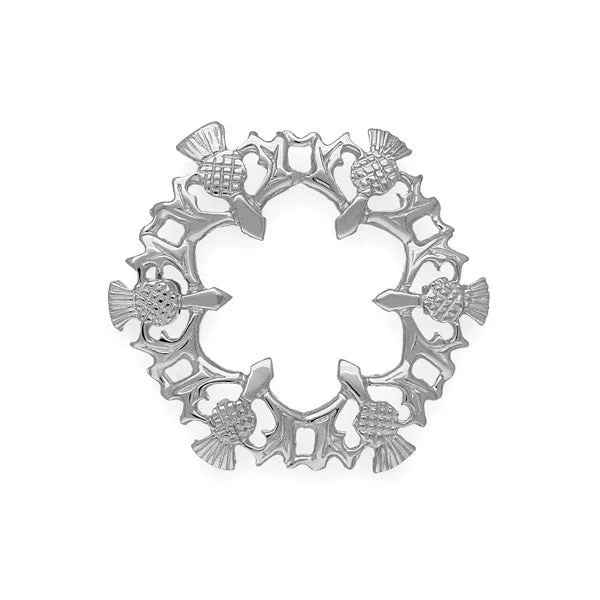 luxury brooches for women-Round Stylised Thistle Brooch in Sterling Sliver