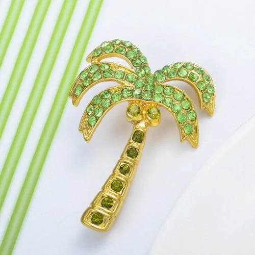 heart-shaped brooches for women-Crystal Green Coconut Tree Safety Pin Brooch