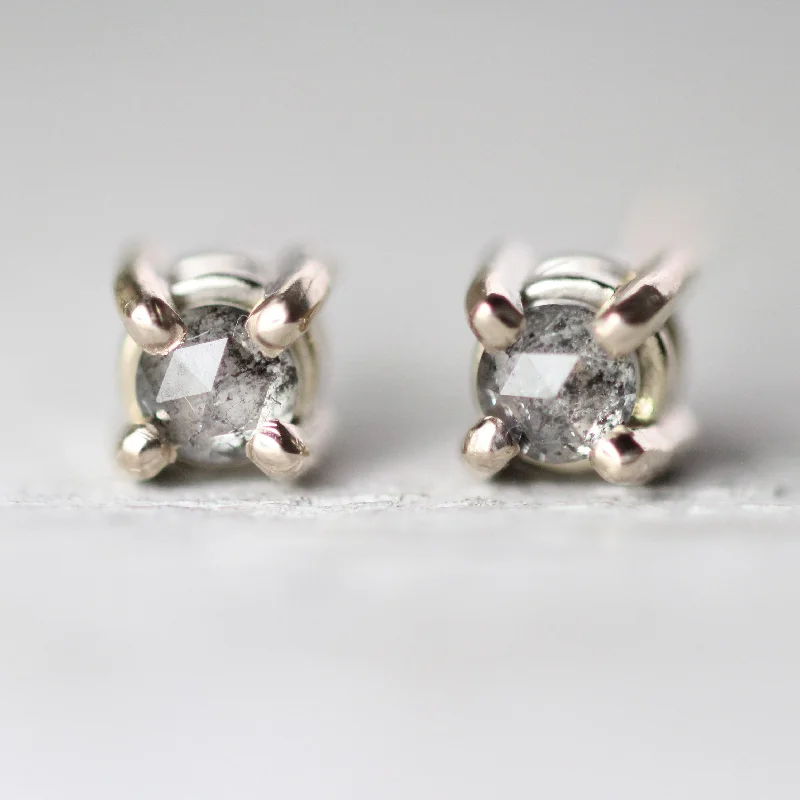 abstract earrings for women-3mm Gray Rose Cut Diamond Earring Studs - Made to Order, Choose Your Gold Tone