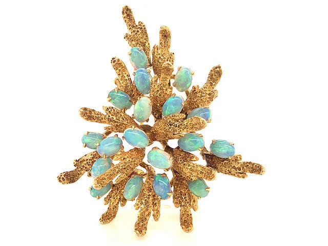 fashionable brooches for women-Australian Opal Cluster Brooch in 14k Yellow Gold