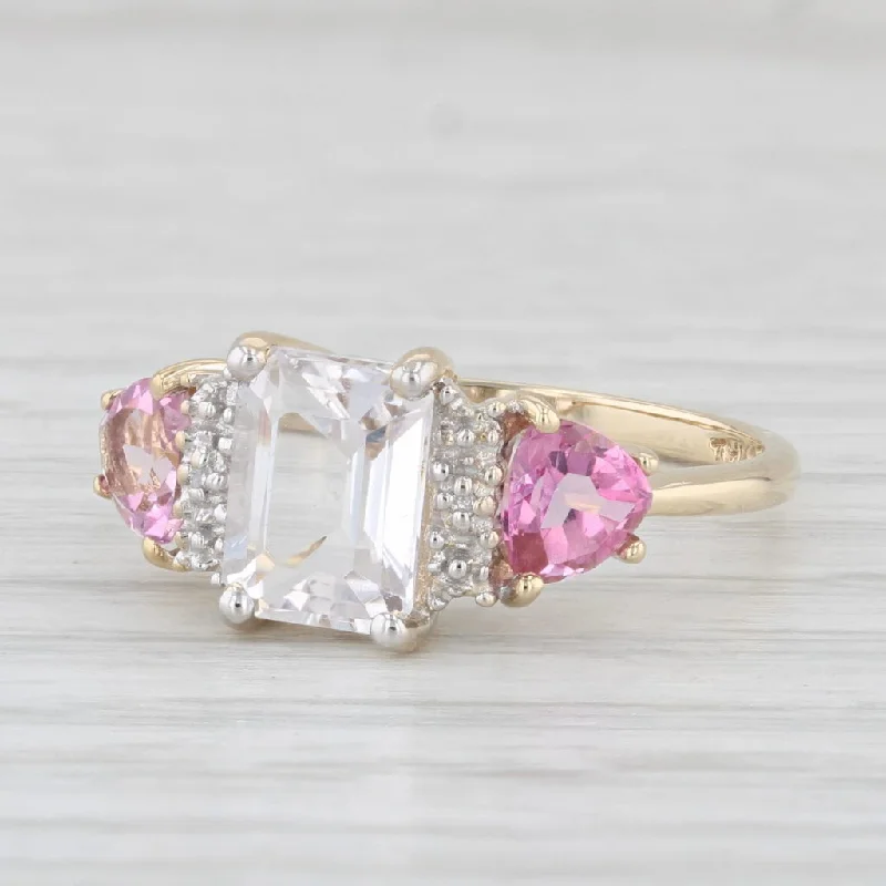 classic engagement rings for women-3.12ctw White Topaz Pink Mystic Topaz Ring 10k Yellow Gold Size 7