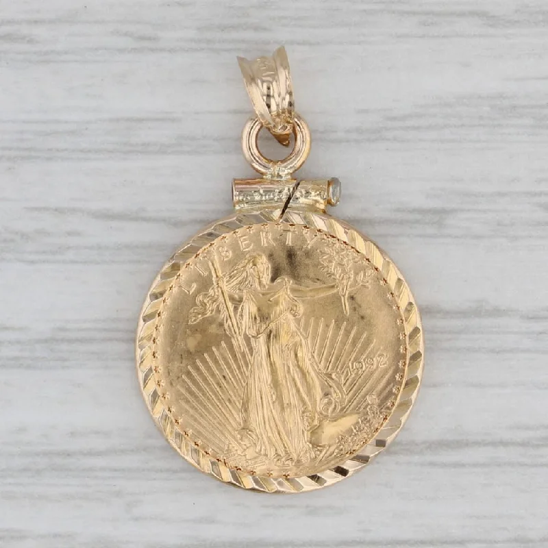 custom-designed engagement rings for women-1992 1/10ozt 5 Dollar American Eagle Liberty Coin Pendant 14k 22k Yellow Gold