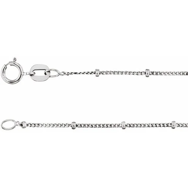 trendy necklaces for women-Sterling Silver Solid Beaded Curb Chain