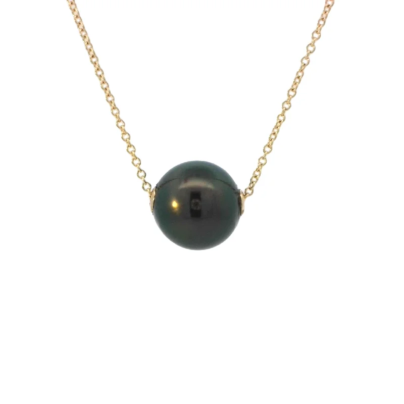 vintage crystal necklaces for women-Tahitian Pearl on Yellow Gold Chain