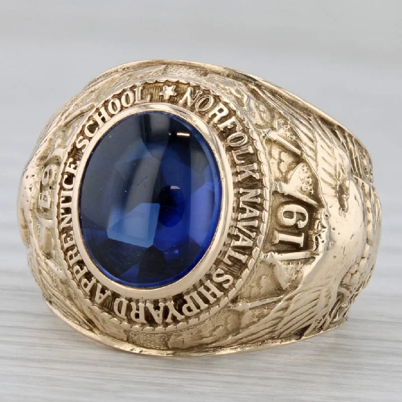 engagement rings for brides-Norfolk Naval Shipyard Apprentice School Ring 10k Gold Lab Created Sapphire