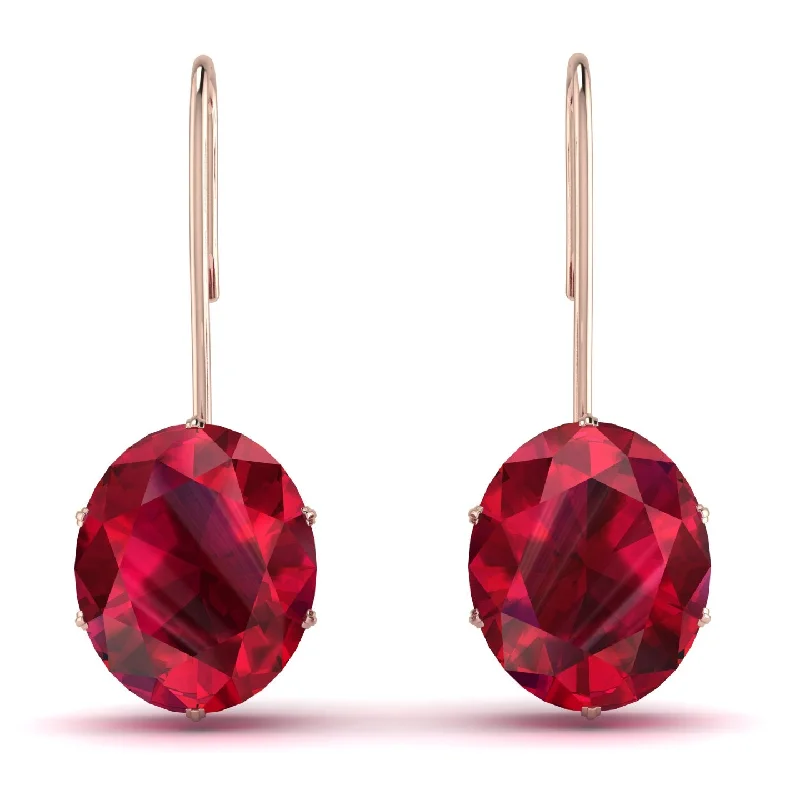 animal print earrings for women-Oval Hidden Halo Ruby Earrings - Gemma No. 26