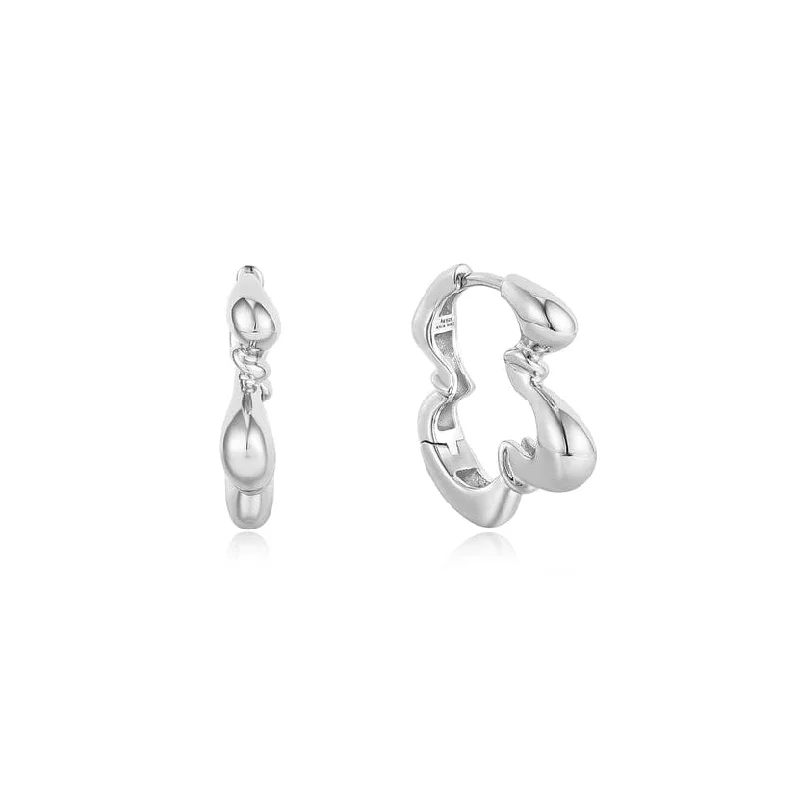 silver drop earrings for women-Silver Twisted Wave Hoop Earrings