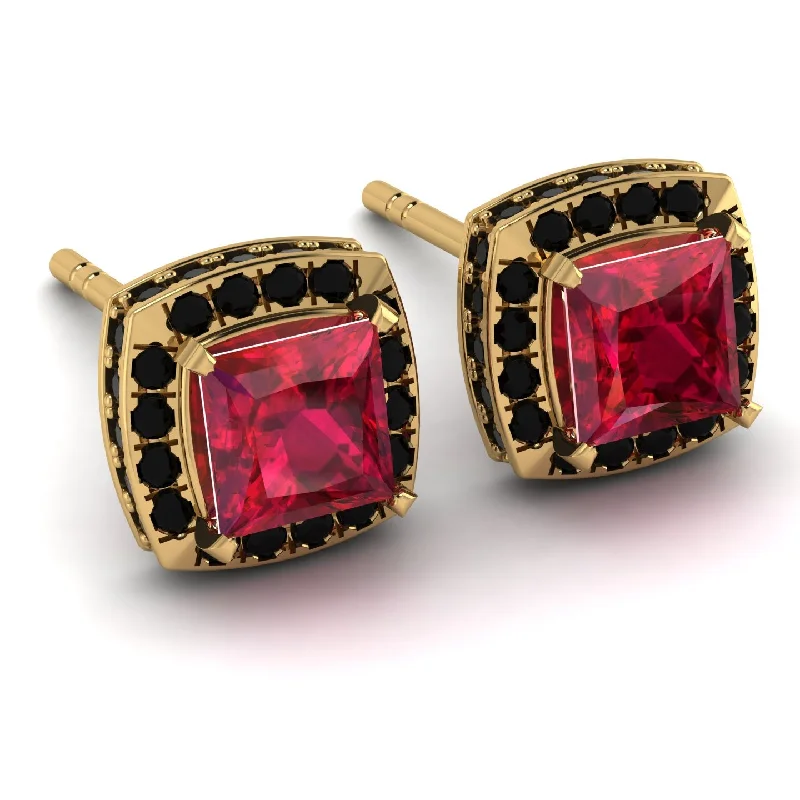 cubic zirconia earrings for women-Hidden Halo Princess Ruby Earrings - Georgia No. 40