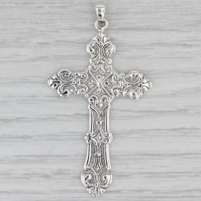 sparkling diamond engagement rings for women-Ornate Silver Cross Pendant Sterling 925 PSCL Religious Jewelry