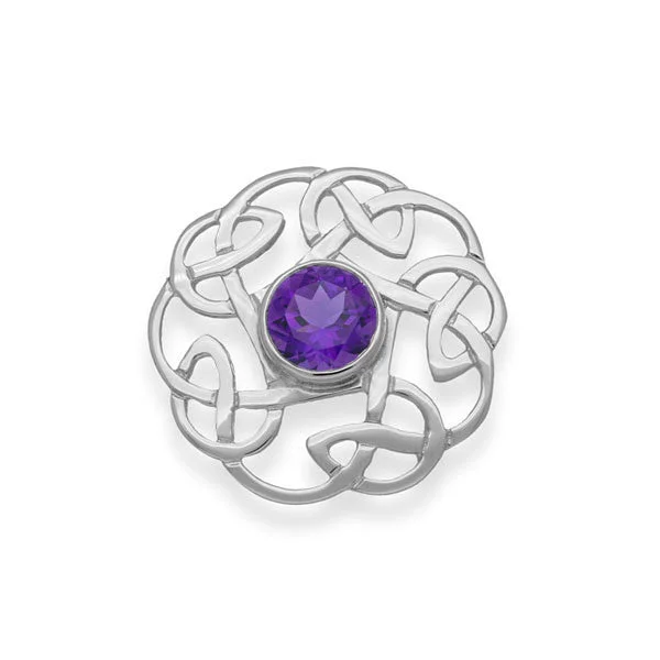 3D brooches for women-Celtic Knot Work Silver Flow Amethyst Brooch