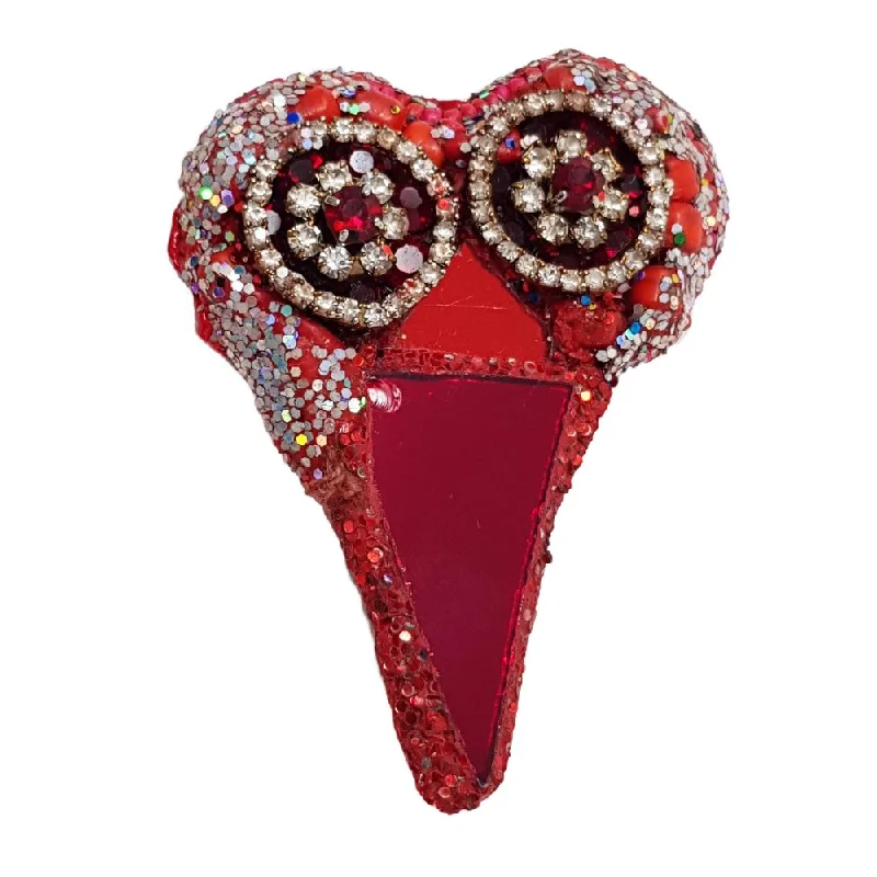 retro brooches for women-RED DIAMANTE HEART BROOCH - KRISHNA