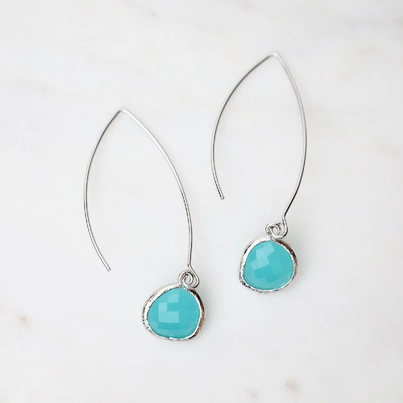 moon earrings for women-Sterling Silver Gem Dangle Earrings - Turquoise