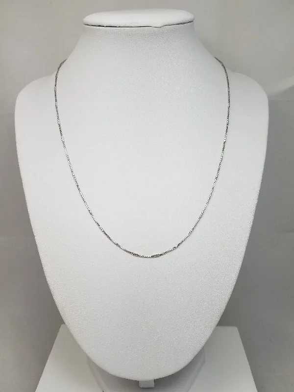 diamond necklaces for women-Fancy 18k White Gold Italian Box Link 18" Chain