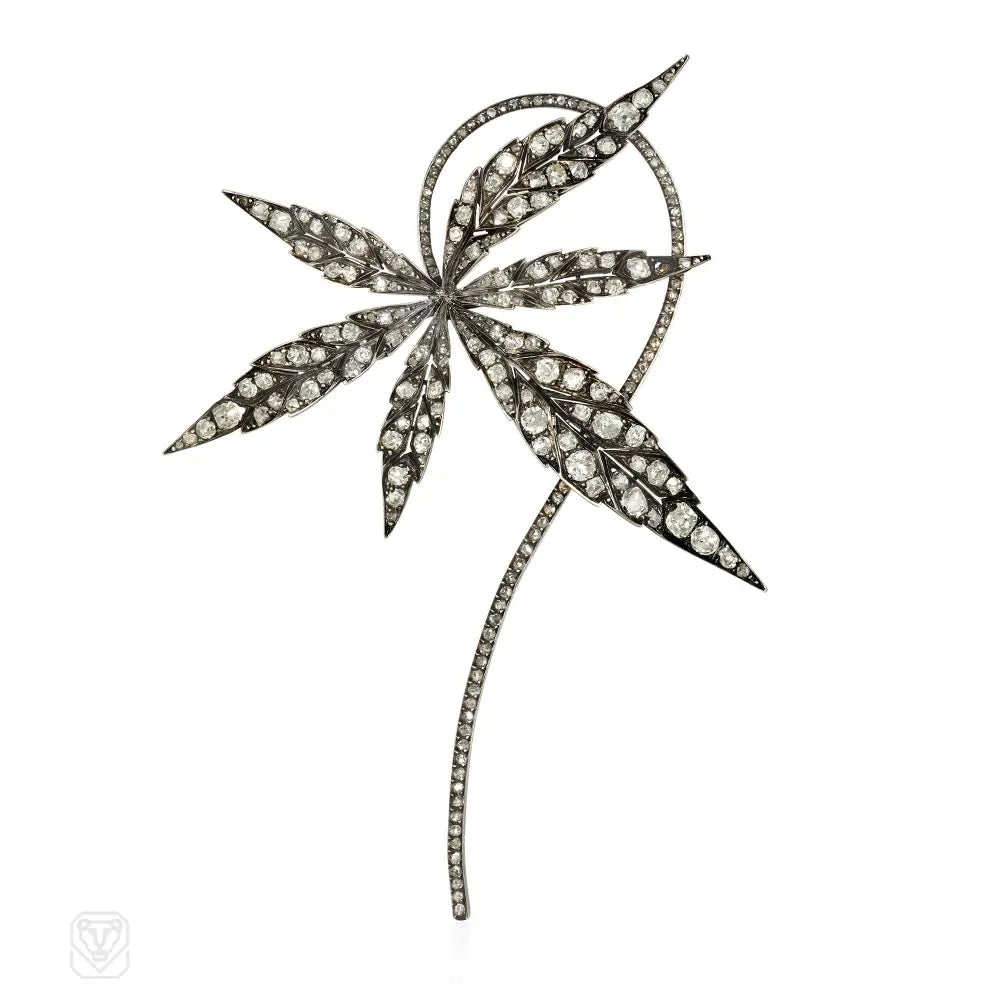 wedding brooches for women-Antique French diamond convertible Japanese maple leaf brooch