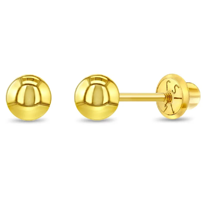 art deco earrings for women-14k Classic 4mm Ball Toddler Earrings - Screw Back