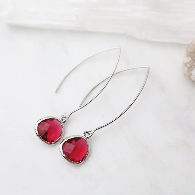 leaf earrings for women-Sterling Silver Gem Dangle Earrings - Fuchsia