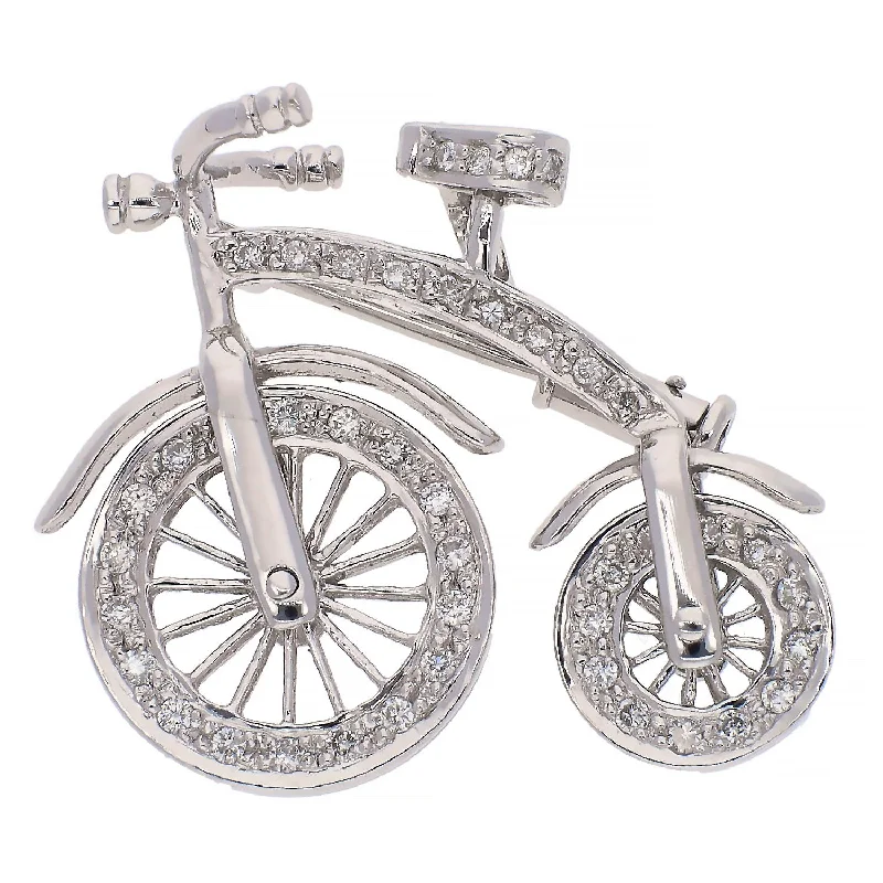 luxury crystal brooches for women-18K White Gold Diamond Bicycle Pin/Brooch