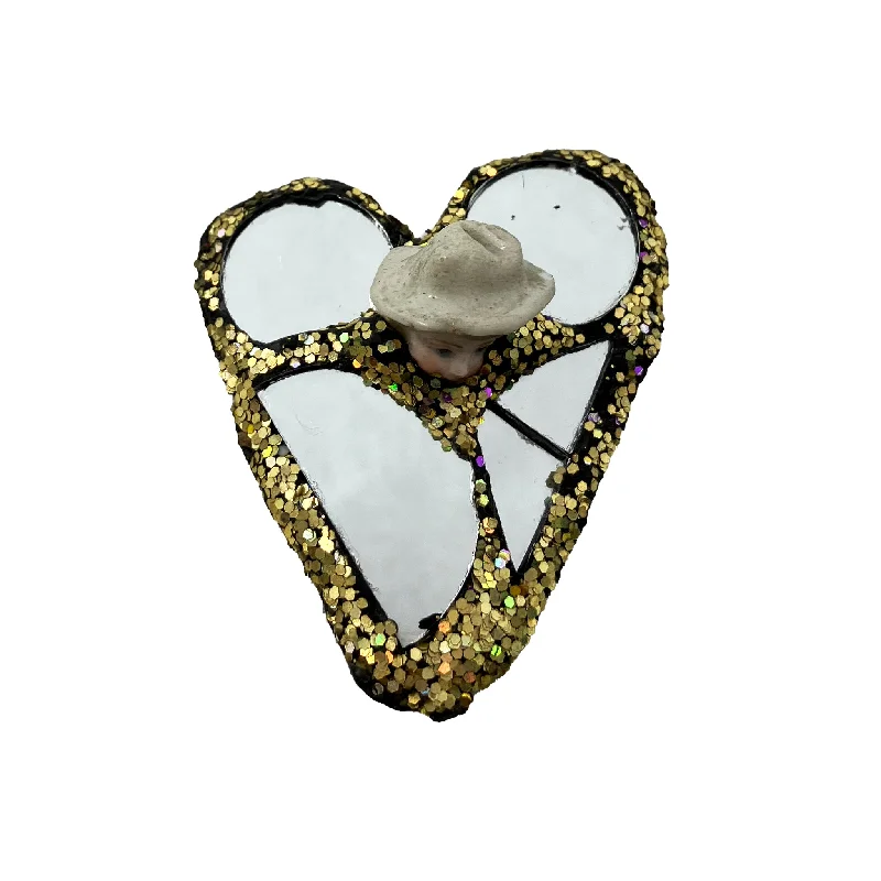 pearl-encrusted brooches for women-PEEP - GOLD & SILVER HEART BROOCH, 2022