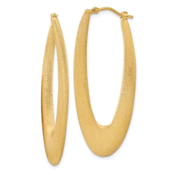 butterfly earrings for women-Sterling Silver Gold-plated Elongated Brushed Oval Hoops