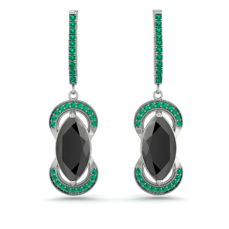 small hoop earrings for women-Marquise Vintage Black Diamond Earrings - Marley No. 24