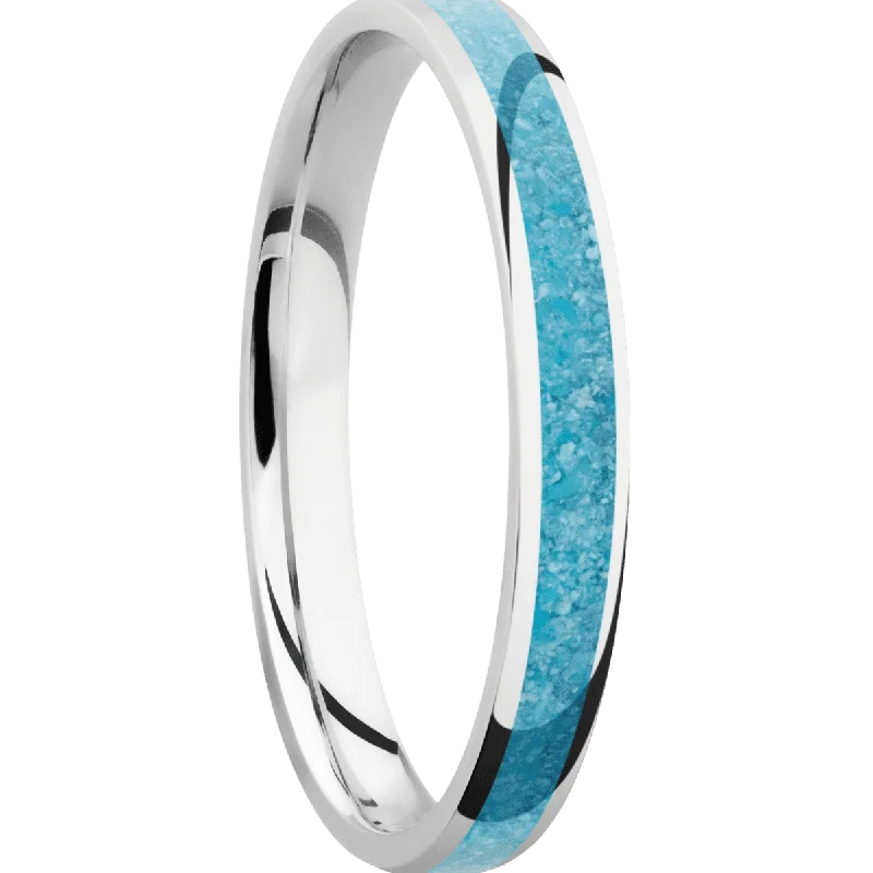 elegant platinum engagement rings for women-Cobalt Chrome with Polish Finish and Turquoise Inlay