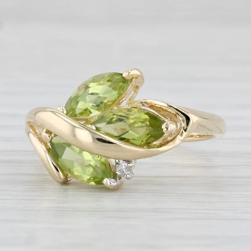 stackable engagement rings for women-1.96ctw Peridot 3-Stone Ring 14k Yellow Gold Size 7.75 Diamond Accent