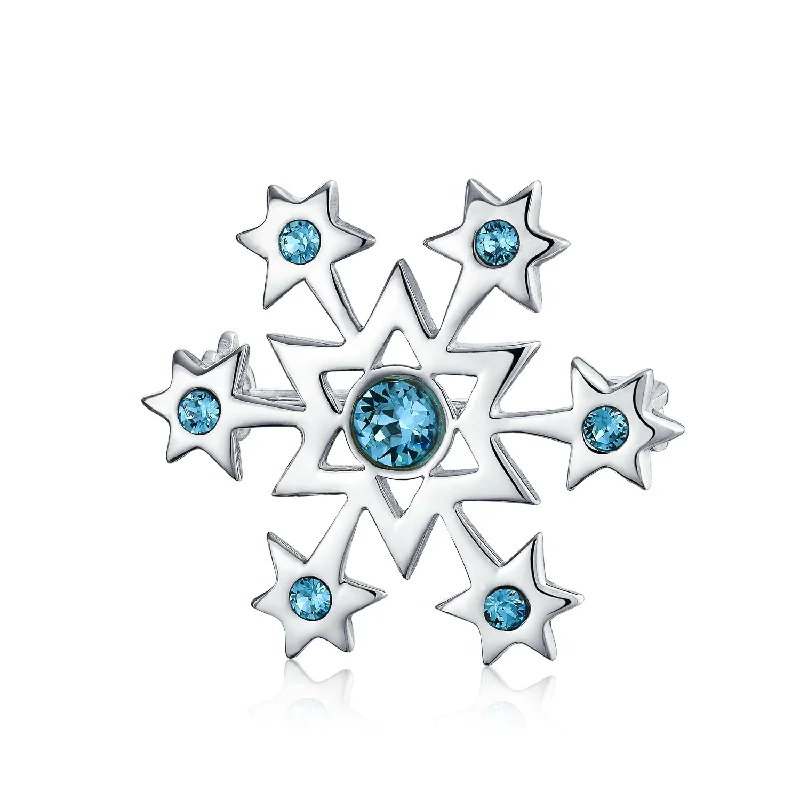 diamond brooches for women-Frozen Winter Aqua Ice Blue CZ Snowflake Brooche Pin for Holiday Party Scarves