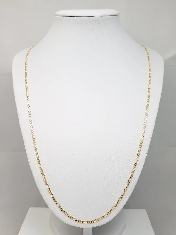 artistic silver necklaces for women-Italian Made Solid 14k Yellow Gold 24" Micro Figaro Link Chain