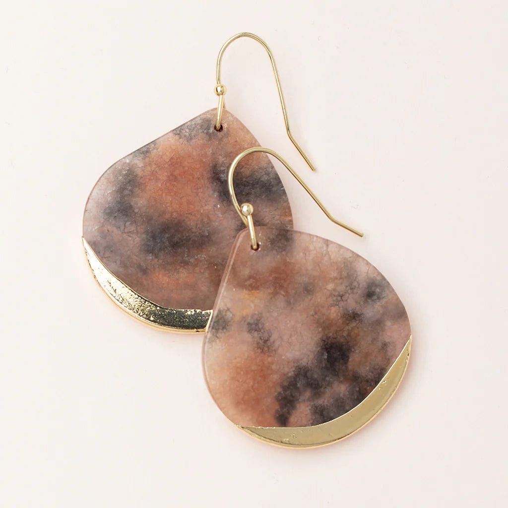 fashion stud earrings for women-Fossil Pink Agate Gold Dipped Teardrop Earrings