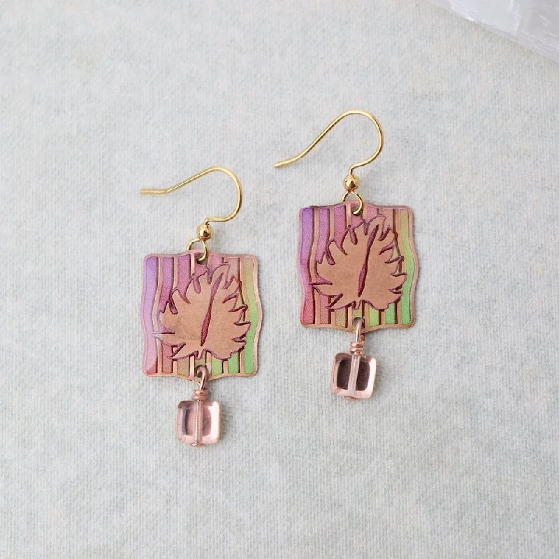 long earrings for women-Banana Leaf on Copper with Dangling Bead Earrings