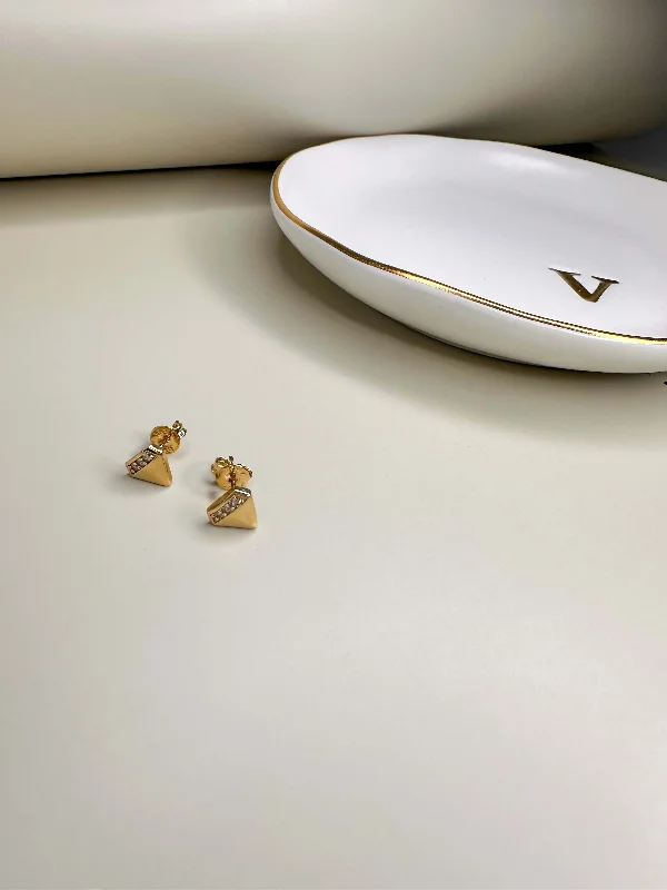 unique earrings for women-Velani Diamond Shape Gold and CZ Studs