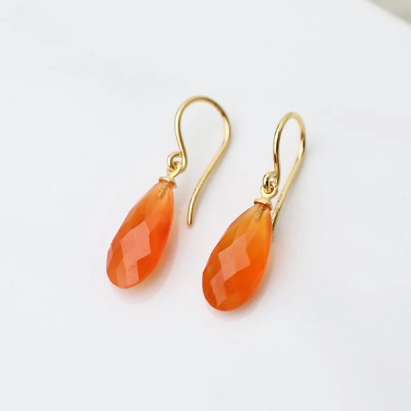 bridesmaid earrings for women-Wire Faceted Carnelian Earrings