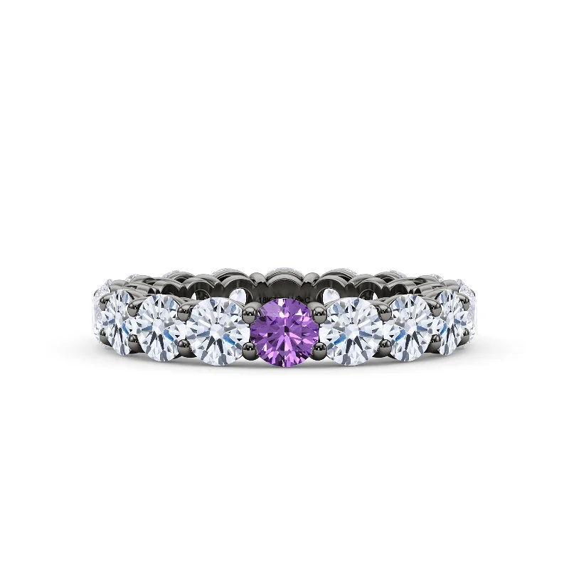 solitaire engagement rings for women-Round Cut Diamond & Birthstone Eternity Band